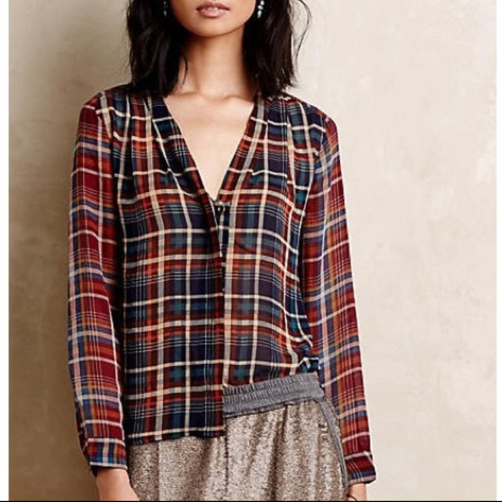 Anthropologie Maeve Plaid Sheer Top - SMALL